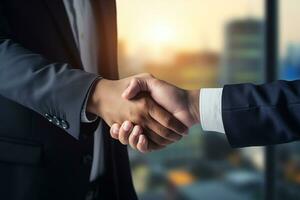 AI generated Businessmen making handshake with partner, greeting, dealing, merger and acquisition, business joint venture concept, for business photo