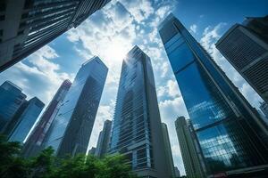 AI generated Glass architecture Skyscrapers from a low angle view photo