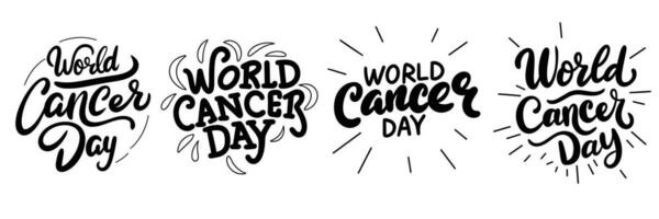 Collection of World Cancer Day text banner. Handwriting text World Cancer Day. Hand drawn vector art