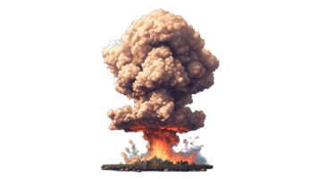 Pixel art explosion and burst animate sprites with cartoon explosion glowing clouds, fire flames and smoke, retro arcade video game, transparent background png