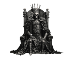 Dark lord sits on throne. Myths and legends of forgotten era. Spooky illustration. Horror fantasy genre. Scary character. Isolated on transparent background png