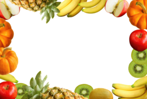 Natural delicious fruits border for summer market isoalted. cartoon vector illustration, transparent background png