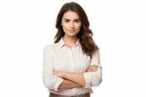 AI generated Portrait of a beautiful young woman smiling on isolated background generative AI photo