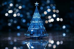 AI generated Abstract Blue shinny Christmas tree with bokeh background technology concept photo