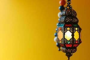 AI generated An Arabic lantern on yellow background photo