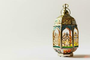 AI generated An illuminated Arabic lantern on white background photo