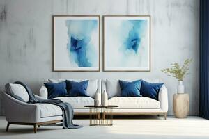 AI generated 3d rendered Minimal style Modern living room interior design with sofa photo