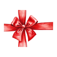 A red bow and ribbon for a gift. A hand-drawn watercolor illustration. Isolate. A template for a greeting card, poster or brochure. png
