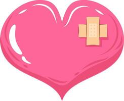 pink broken heart with band aid vector