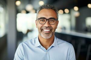 AI generated Portrait of confident businessman standing in modern office photo