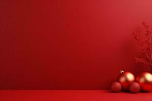 AI generated merry Christmas 3d rendered red Podium display for event photo