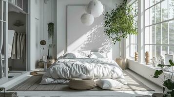 AI generated Bedroom interior design minimal aesthetic 3d rendered photo