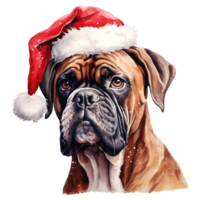 ai genererad boxare hund bär en santa hatt. ai genererad bild png