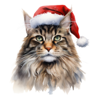 AI generated Maine Coon Cat Wearing a Santa Hat. AI generated image png