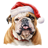 ai genererad bulldogg bär en santa hatt. ai genererad bild png