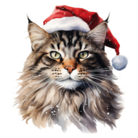 ai généré Maine nègre chat portant une Père Noël chapeau. ai généré image png