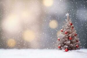 AI generated Small Christmas background with decorative fir tree on blurred background with bokeh photo