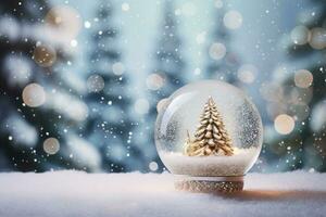 AI generated Christmas tree on glass globe ornament photo