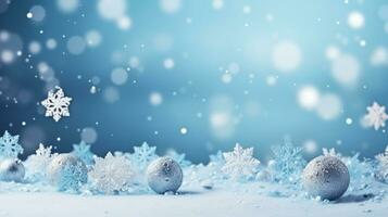 AI generated Christmas winter sky background with falling snow photo