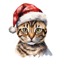 AI generated Bengal Cat Wearing a Santa Hat. AI generated image png