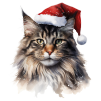 ai genererad maine Coon katt bär en santa hatt. ai genererad bild png