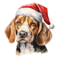 ai genererad beagle hund bär en santa hatt. ai genererad bild png