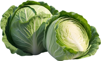 AI generated two green cabbage heads on a transparent background png