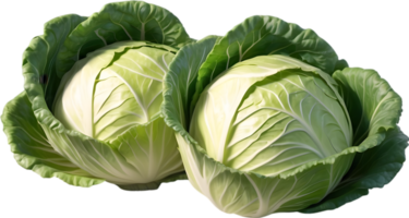 AI generated two green cabbage heads on a transparent background png