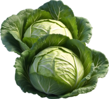 AI generated two green cabbage heads on a transparent background png