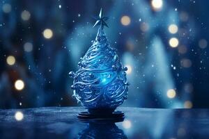 AI generated Abstract Blue shinny Christmas tree with bokeh background technology concept photo