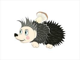 Hedgehog with mushroom. Vector children's illustration. For design, books, decorations.