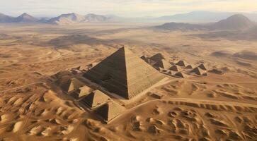 AI generated aerial view of the pyramid, pyramid in the desert photo