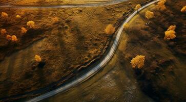 ai generado aéreo ver de autopista en el montañas, ver de el la carretera foto