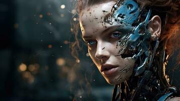 AI concept. Artificial intelligence technology. Futuristic female android, robot. AI Generated photo