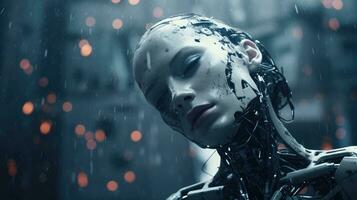 AI concept. Artificial intelligence technology. Futuristic female android, robot. AI Generated photo