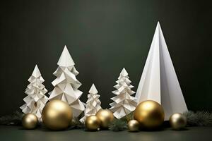 AI generated Christmas tree in paper style on white background photo