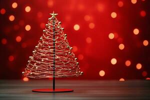 AI generated Red Christmas tree made up with paper clip and wire bokeh blurred background copy space photo