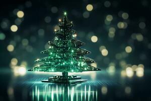 AI generated Christmas tree made with circuit board technology concept photo