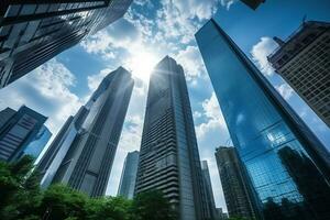 AI generated Glass architecture Skyscrapers from a low angle view photo