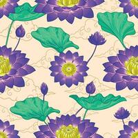 Violet Lotus Seamless Pattern Design vector