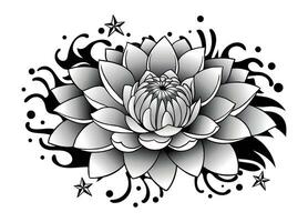Lotus Traditional Japanese Flash Tattoo Design vector