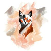 Cat hand drawn with style watercolor. Multicolor, Abstract digital art, paint splash, Watercolor background, vector illustration.