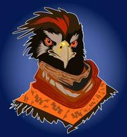 Punk eagle army on dark brown fur with  make brown scarf. Eagle mascot for t-shirt , Sport wear ,logo, emblem graphic, athletic apparel stamp. vector