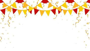 Chinese new year paper flags hanging and gold confetti for banner, card and frame vector