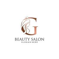 Woman beauty logo design vector illustration with letter g and crown icon