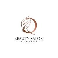 Woman beauty logo design vector illustration with letter q and crown icon