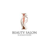 Woman beauty logo design vector illustration with letter i and crown icon