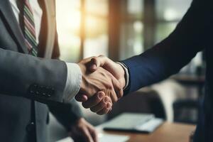 AI generated Businessmen making handshake with partner, greeting, dealing, merger and acquisition, business joint venture concept, for business photo