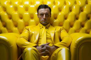 AI generated Elastomeric Man wearing yellow latex. Generate ai photo