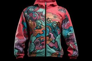 AI generated Contemporary Man wear colorful windbreaker futuristic. Generate Ai photo